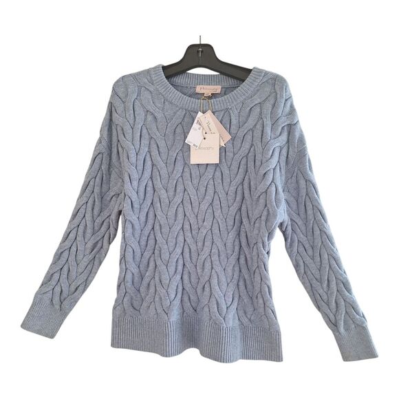 NWT Philosophy Preppy Cozy Chunky Cable Knit Sweater Pullover Blue L SOFT NEW - Picture 2 of 15